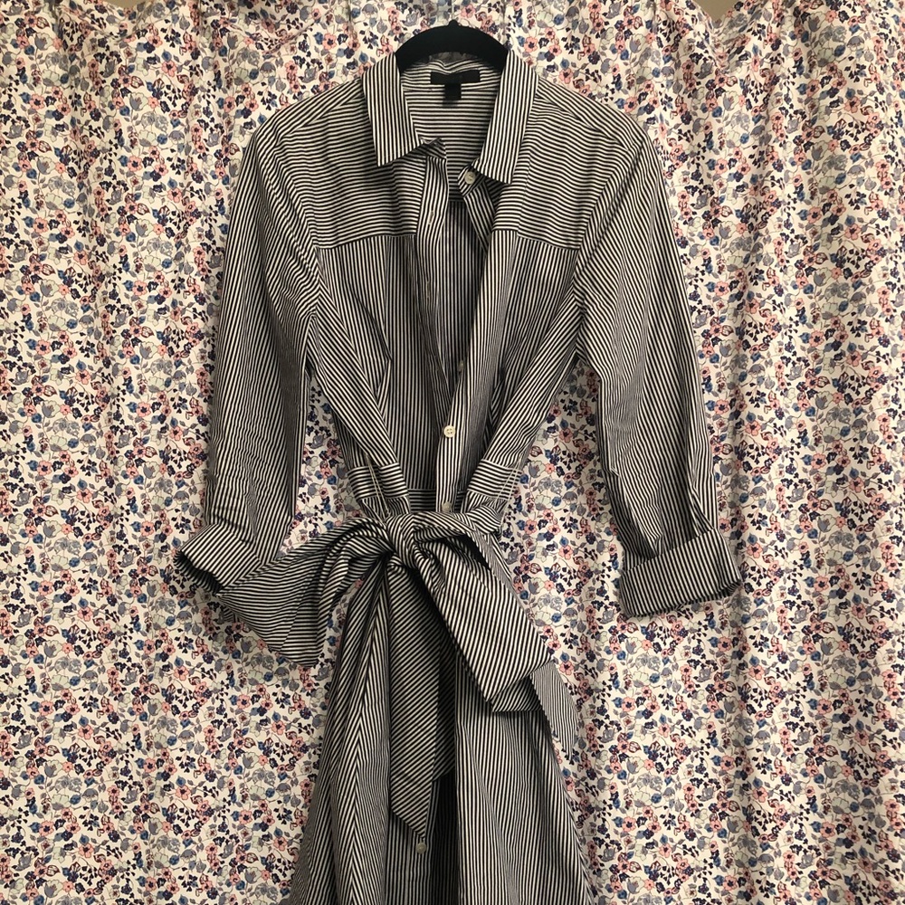 JCrew Oxford striped wrap tie midi dress